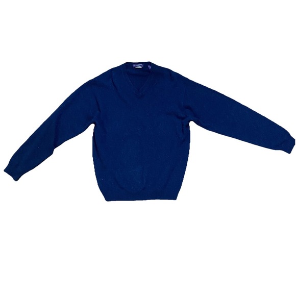John Ashford 100% Cashmere Sweater Mens Size Medium Navy Blue V-Neck - Picture 1 of 7